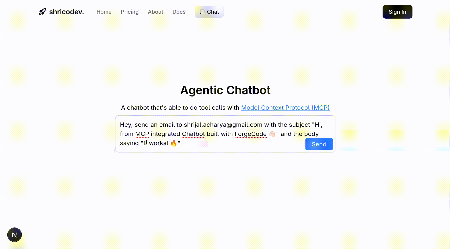 Chat Agent with MCP integration built by the Grok 4 AI Model